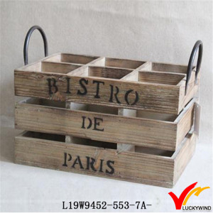 Solid Wood Wine Basket with 6 Compartment and Handle